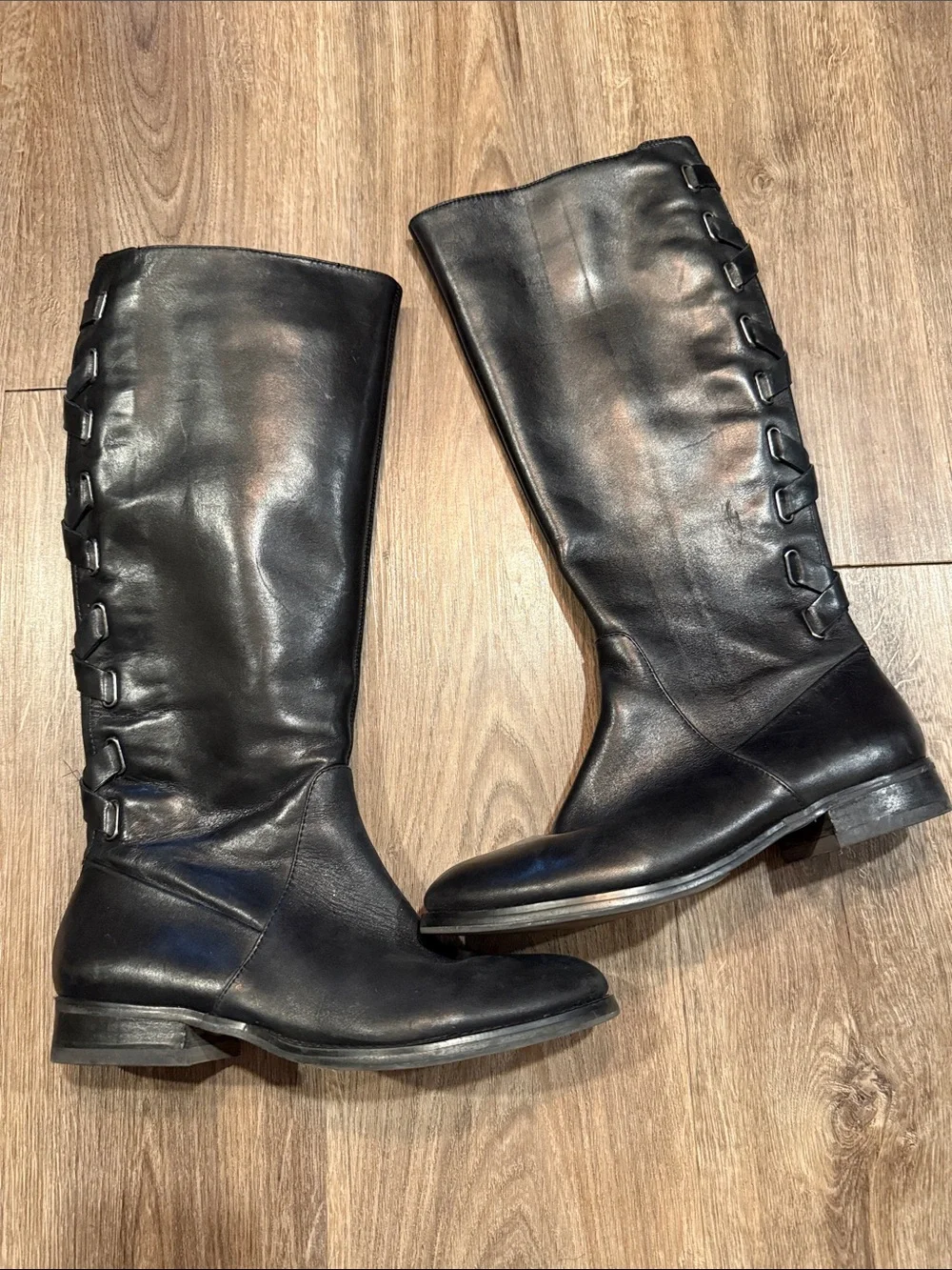 Arturo Chiang Filicia Black Riding Boot with Laced Back Size 7.5